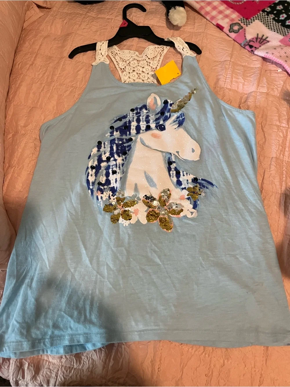 Justice Light Blue Unicorn Tank Top with Sequins